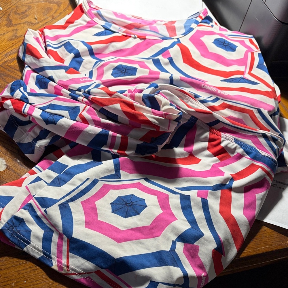 Lands' End Pink and Blue Geometric Top